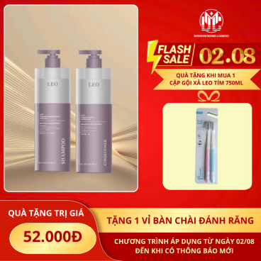 Tặng 1 vỉ bàn chải đánh răng 2 chiếc khi mua 1 Cặp gội xả Leo tím mới 750ml – Phục Hồi Tóc Hư Tổn, Cho Tóc Mềm Mượt