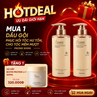 Tặng 1 Hũ Hấp Biotin Protein IJ-1 500ml khi mua 1 Cặp Dầu Gội Xả Prosee PS11/PC11 Sakura 500ml – Dưỡng Ẩm & Làm Mượt Tóc Tức Thì