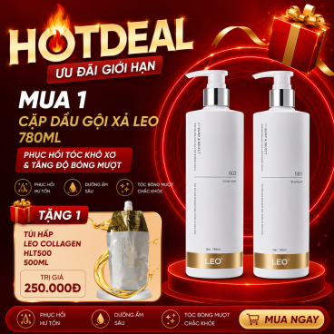 Tặng 1 Túi Hấp Leo Collagen HLT500 500ml  khi mua 1 Cặp Dầu Gội Xả Leo Trắng GL780/XL780 780ml – Phục Hồi Tóc Khô Xơ & Tăng Độ Bóng Mượt