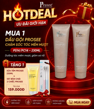 Tặng 1 sữa tắm Prosee 230ml và 1 set bàn chải đánh răng khi mua Bộ gội/ xả Prosee PS14/PC14 230ml – Dưỡng tóc mềm mượt, giảm xơ rối