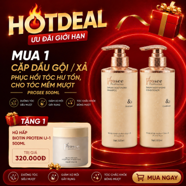 Tặng 1 Hũ Hấp Biotin Protein IJ-1 500ml khi mua 1 Cặp Dầu Gội Xả Prosee PS11/PC11 Sakura 500ml – Dưỡng Ẩm & Làm Mượt Tóc Tức Thì