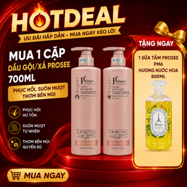[Freeship]  Tặng 1 chai sữa tắm  Prosee 800ml  PM6  màu vàng khi mua 1 Cặp dầu gội xả Sakura Prosee PS3/PC3 700ml - Phục hồi, suôn mượt thơm bền mùi.
