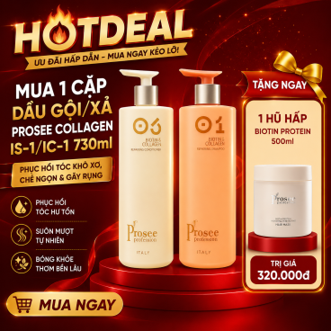 [Freeship] Tặng 1 hộp hấp Biotin Prosee 500ml khi mua Cặp Dầu Gội Xả Prosee Collagen IS-1/IC-1 730ml – Phục Hồi Tóc Khô Xơ, Chẻ Ngọn & Gãy Rụng