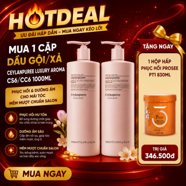 [Freeship]  Tặng 1 Hộp hấp phục hồi Prosee PT1 830ml khi  Mua 1 Cặp Dầu Gội/Xả Ceylanpuree Luxury Aroma 1000ml CS6/CC6 – Phục Hồi & Dưỡng Ẩm Cho Mái Tóc Mềm Mượt Chuẩn Salon