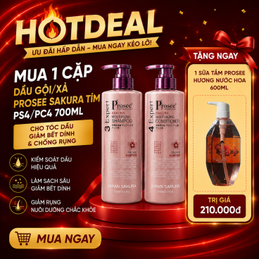 [Freeship] Tặng 1 sữa tắm Prosee 600ml PM3  khi mua Cặp Gội Xả Prosee Sakura Tím PS4/PC4 700ml– Cho Tóc Dầu, Giảm Bết Dính & Chống Rụng