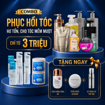 Combo 5 Phục Hồi Tóc Hư Tổn, Cho Tóc Mềm Mượt - Tặng ngay 1 kem chống nắng BB + 1 hộp phấn nước Cushion + 1  Xịt nâng cơ trẻ hoá