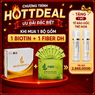 Tặng 1 bộ Tế bào gốc  trẻ hoá khi mua 1 BiotinDH Plus Thải Độc Máu Hộp + Thải độc FIBER DH