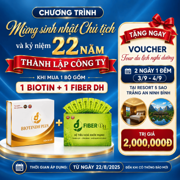 Tặng 1 Voucher du lịch Tràng An - Ninh Bình khi mua 1 BiotinDH Plus Thải Độc Máu Hộp + Thải độc FIBER DH