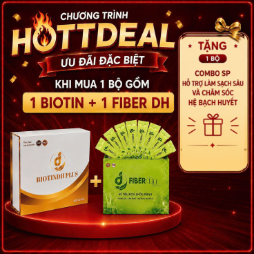 Tặng 1 bộ SP hỗ trợ làm sạch sâu và chăm sóc hệ bạch huyết  khi mua 1 BiotinDH Plus Thải Độc Máu Hộp + Thải độc FIBER DH